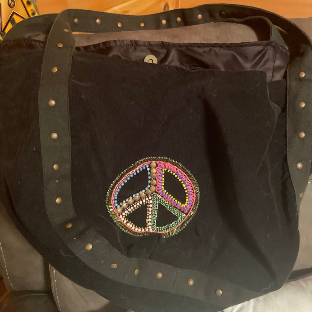 Peace sign velvet boho bag